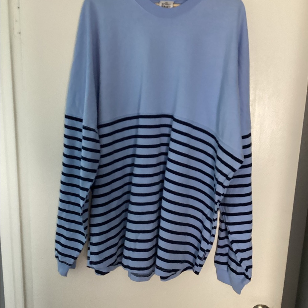 NWOT Spirit Light Blue and Navy Striped Crewneck 100% Cotton Jersey XXL
